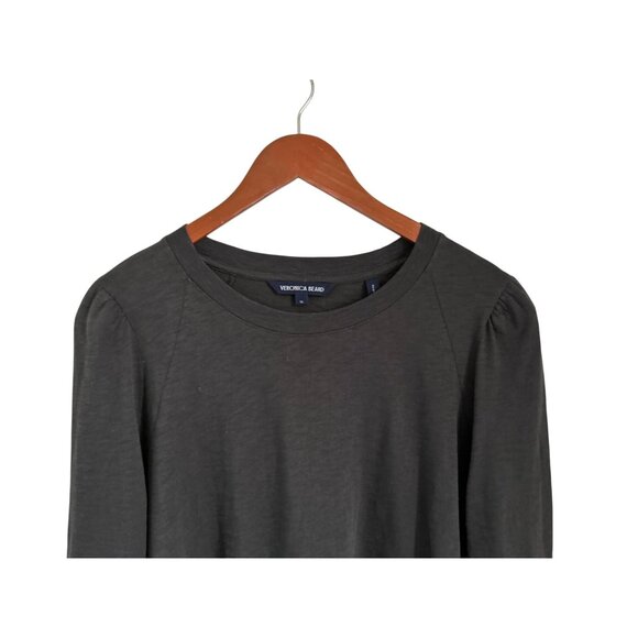 VERONICA BEARD Mason Baseball Tee Top Puff Sleeves Gray Brown Crewneck - Picture 5 of 11